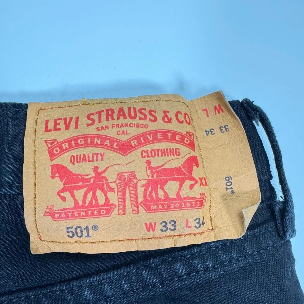 Levis 501 Mens Jeans 33x34 Black Straight Leg Button Fly Denim Classic Casual